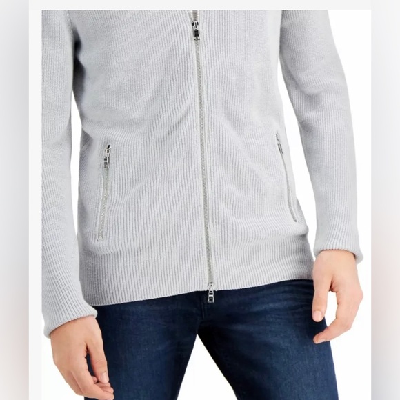 INC International Concept Men’s Sweater Midnight Grey Size XL Full Zip Ribbed - Picture 3 of 3